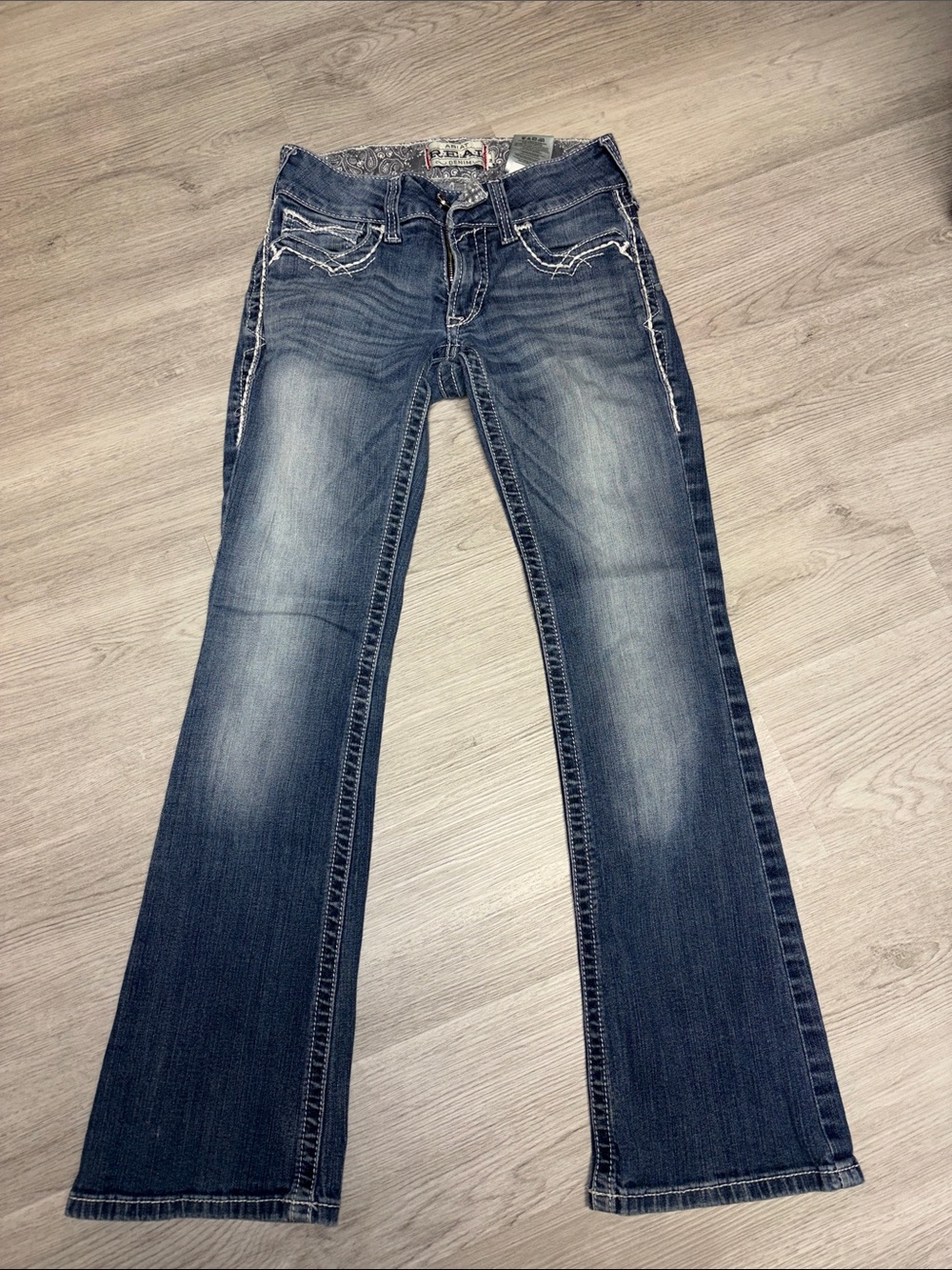 Ariat Faded Indigo Flare Jeans with Embroidered Pockets